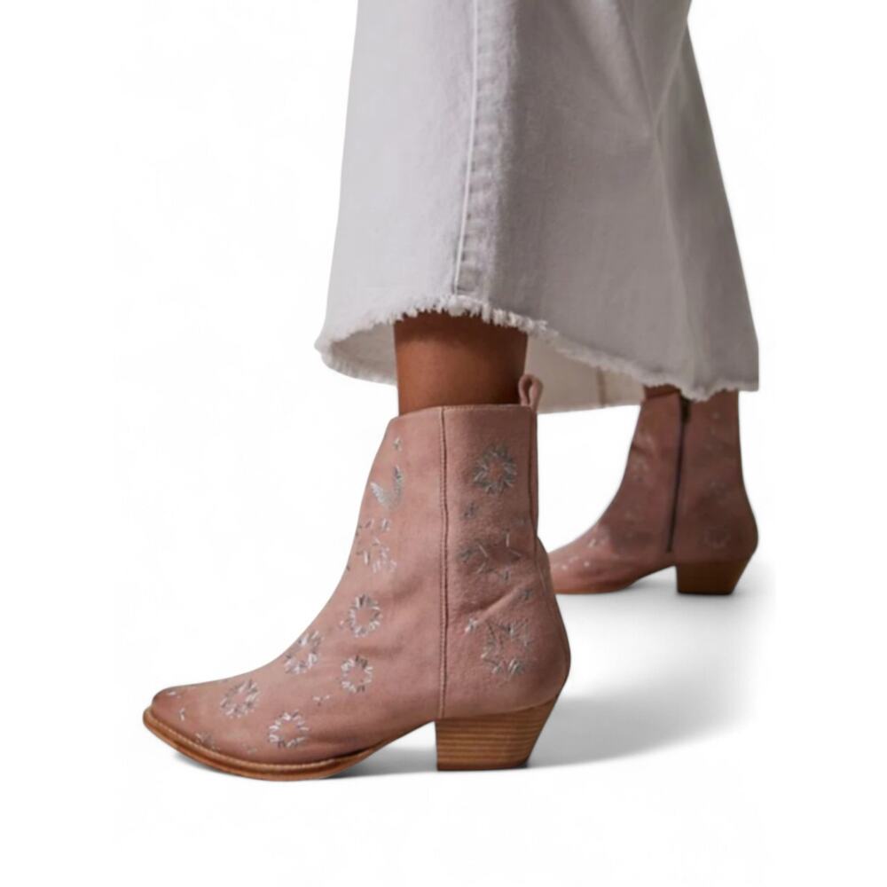 Free People Bowers Pink Star Moon Embroidered Western Boots 9 39 NWOT Distressed - Picture 6 of 10